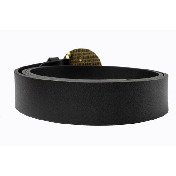 New Versace Jeans Couture Black V-Emblem Calfskin Black Belt Size US-42 105-CM - Picture 5 of 8